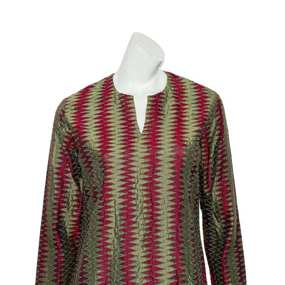 NEERU KUMA Tunic Blouse Vneck Green Red size Medium - Picture 7 of 9